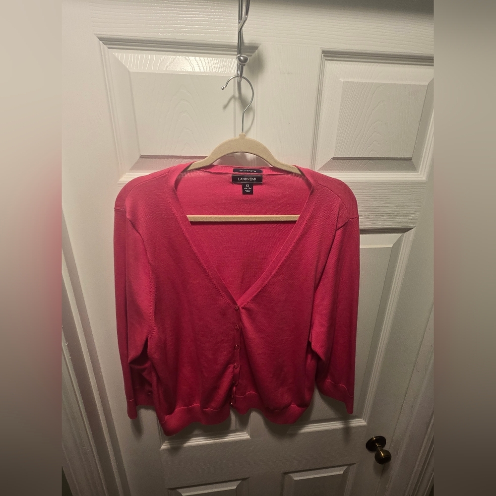 Lands' End Women's V-Neck Pink Cardigan